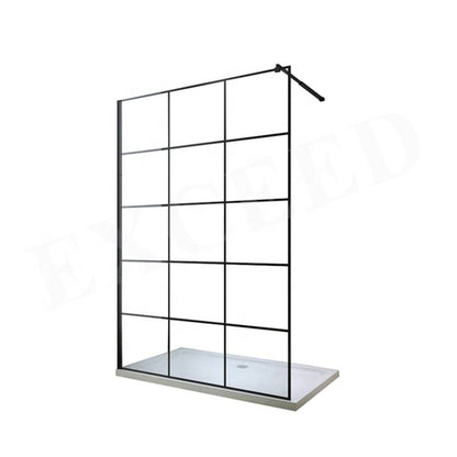 Black Rothnow shower panel with fixed French-style shower door, 800mm wide and 2200mm high, modern bathroom fixture