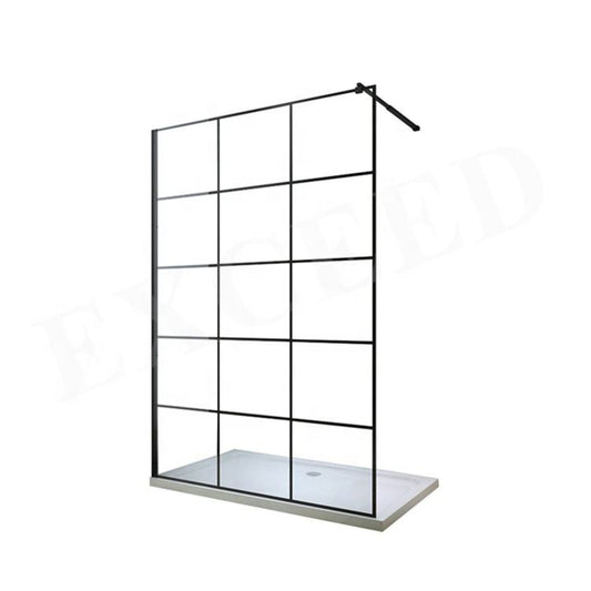 Black Rothnow shower panel with fixed French-style shower door, 800mm wide and 2200mm high, modern bathroom fixture