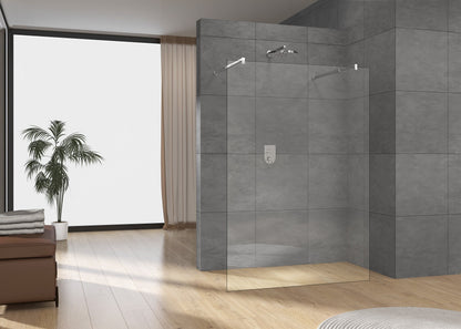 Black Rothnow shower panel with fixed shower door, ground-mounted, 800mm wide and 2200mm high, modern bathroom fixture.