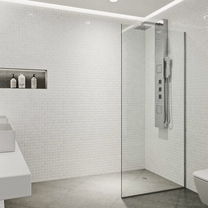 Rothnow® shower panel with fixed minimalist black shower door, 800mm wide and 2200mm high for modern bathroom style