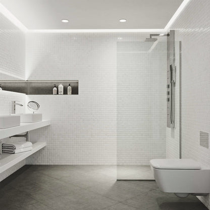 Black Rothnow shower panel with fixed minimalist-style shower door, 800mm wide and 2200mm high, for modern bathroom showers.