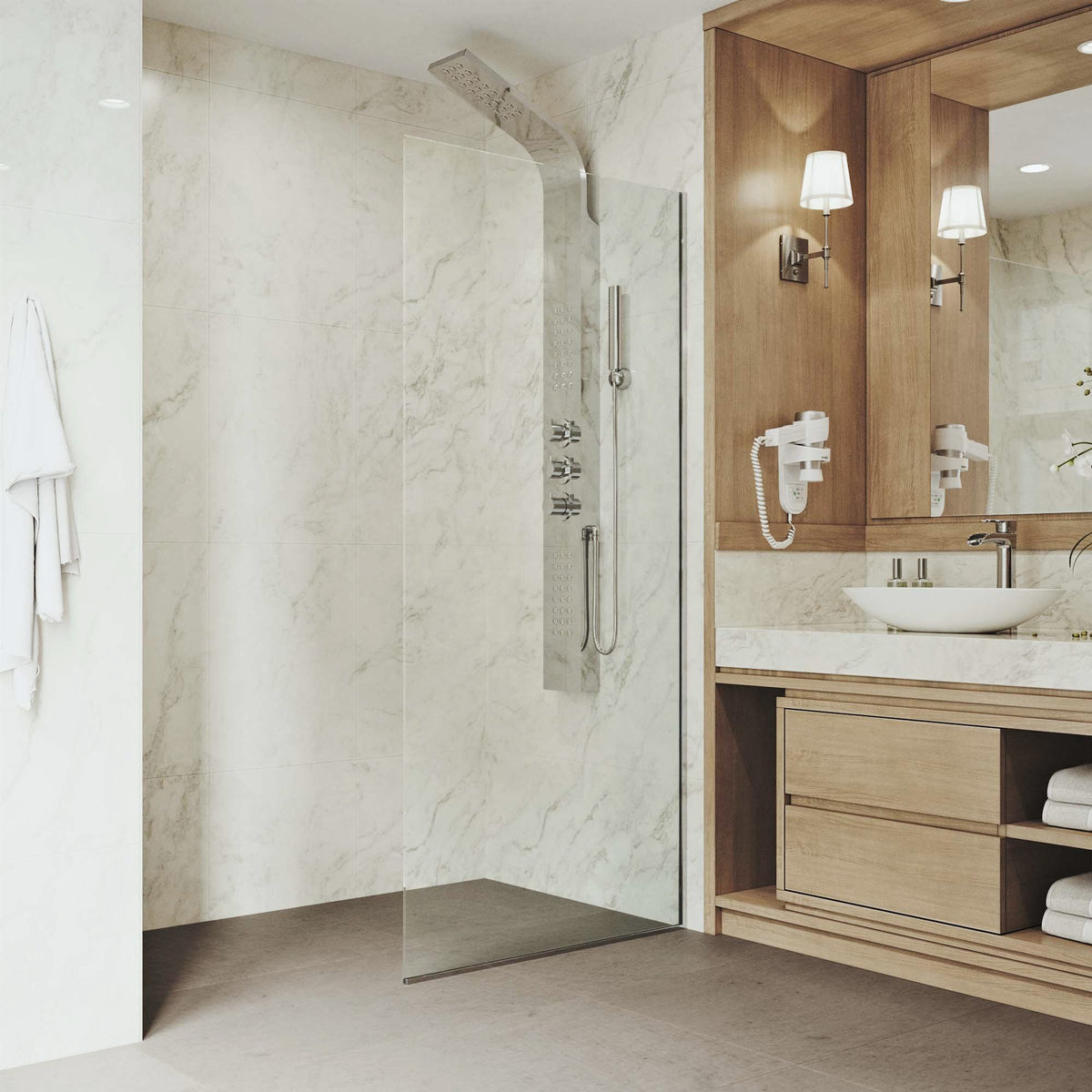 Rothnow® minimalist black fixed shower door panel, 800mm width and 2200mm height, sleek modern design for shower enclosure.