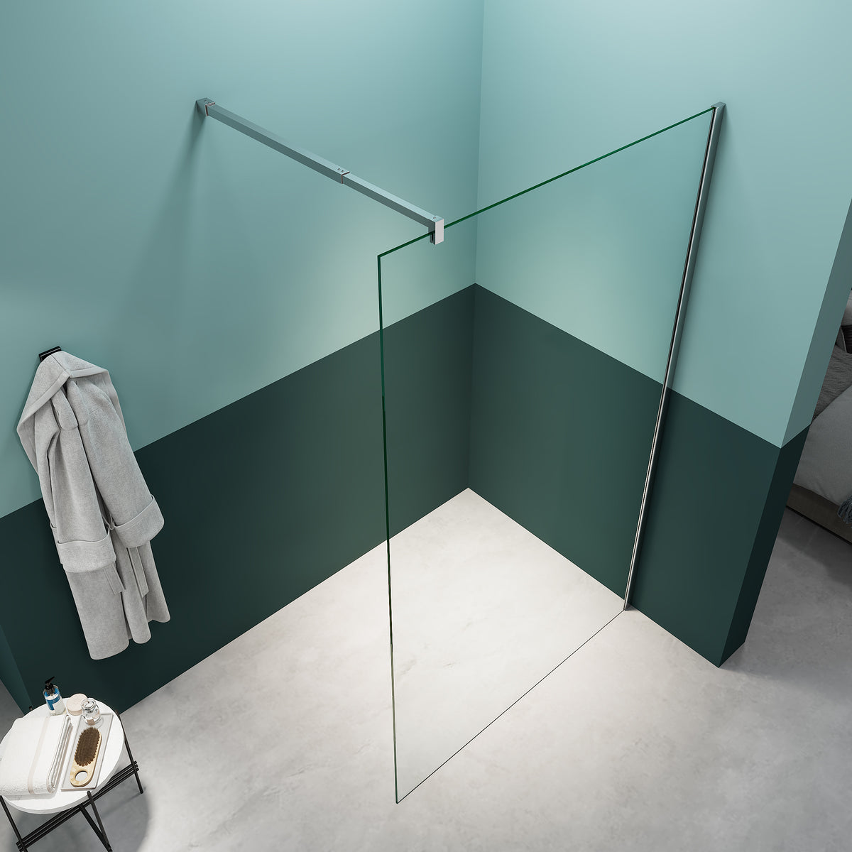 Black Rothnow® oversized fixed shower door panel, 800mm wide by 2200mm tall, with sleek glass design for modern shower enclosure.