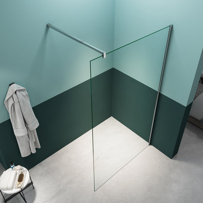 Black Rothnow® oversized fixed shower door panel, 800mm wide by 2200mm tall, with sleek glass design for modern shower enclosure.