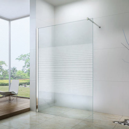 Rothnow® fixed shower door with black patterned glass, 800mm wide and 2200mm high, designed for modern bathroom showers.