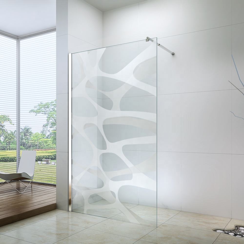Rothnow® fixed shower door with patterned glass, 800mm width, black frame, designed for modern bathroom shower panels.