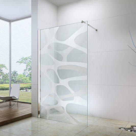 Rothnow® fixed shower door with patterned glass, 800mm width, black frame, designed for modern bathroom shower panels.