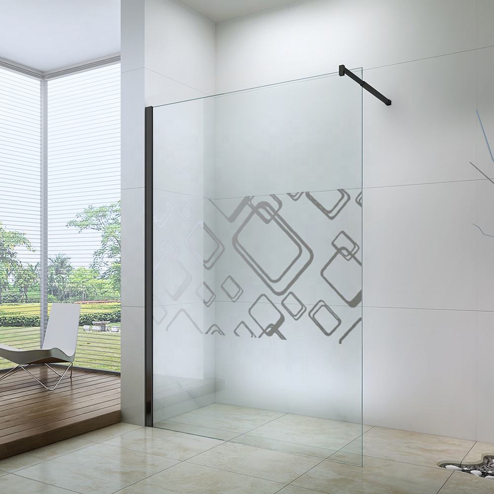 Rothnow fixed shower door with black patterned glass, 800mm width and 2200mm height, designed for modern shower panels.