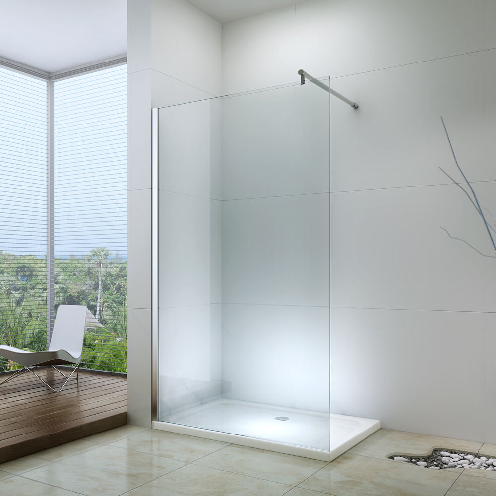 Rothnow® fixed shower panel with tinted glass, 800mm wide and 2200mm high, featuring a sleek black frame for modern bathroom showers.