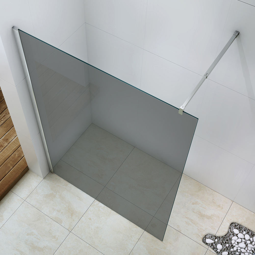 Rothnow® fixed shower door with tinted glass, 800mm wide by 2200mm tall, featuring a sleek black frame and modern design.