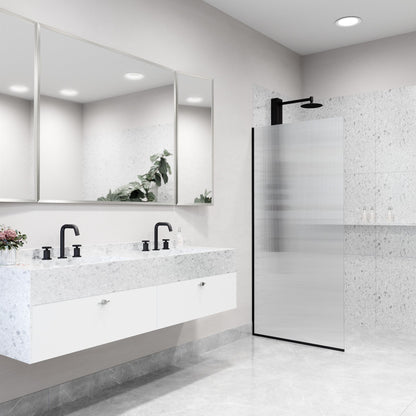 Rothnow® fixed shower door with waved glass and black profile, 800mm wide and 2200mm tall, for modern shower enclosures