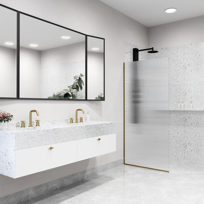 Rothnow fixed shower door with waved glass and golden profile, 800mm wide, for modern bathroom shower enclosure.