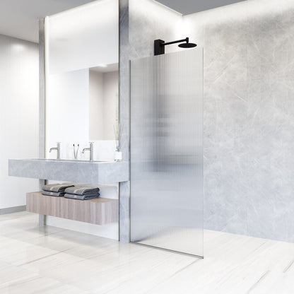 Rothnow® shower panel with fixed waved glass shower door and grey profile, 800mm wide and 2200mm high.