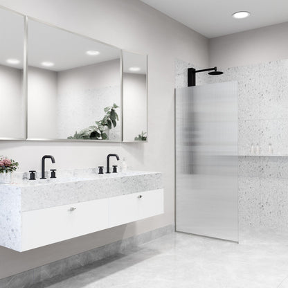 Rothnow® fixed shower door with waved glass and grey profile, black frame, and 800mm width for modern bathroom showers.