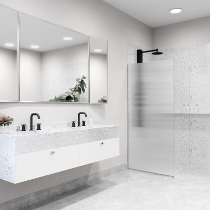 Rothnow® fixed shower door with waved glass and silver profile, 800mm wide, 2200mm high, for modern bathroom shower enclosure