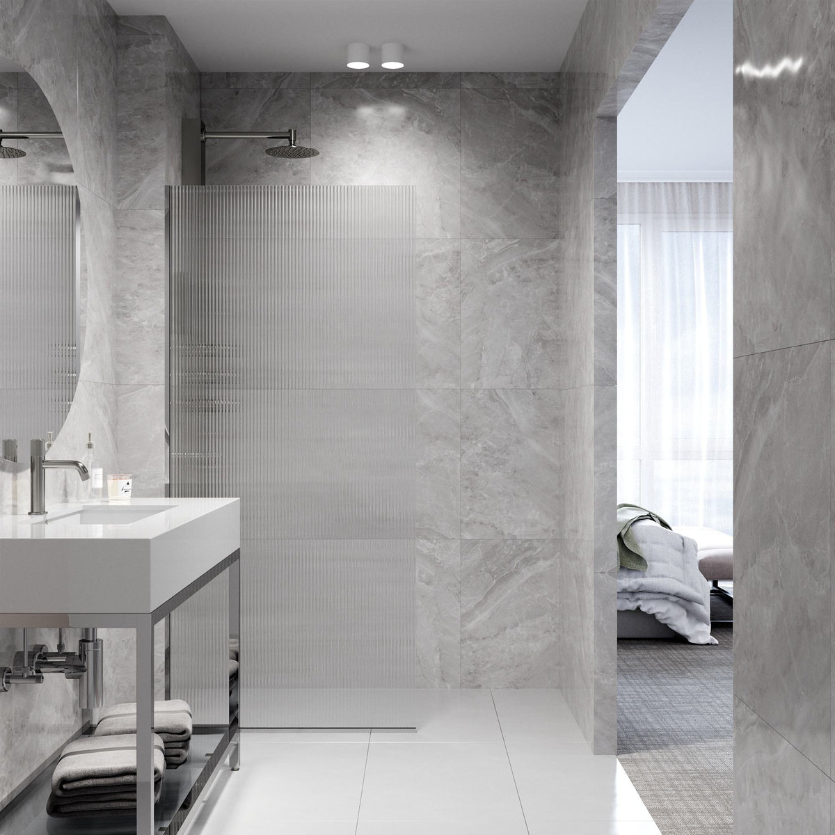 Rothnow® fixed shower door with waved glass and silver profile, 800mm width, black frame, for modern bathroom shower enclosure.