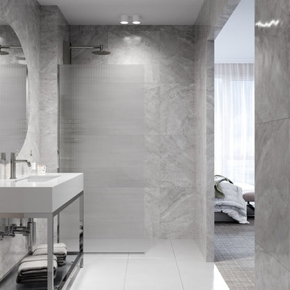 Rothnow® fixed shower door with waved glass and silver profile, 800mm width, black frame, for modern bathroom shower enclosure.