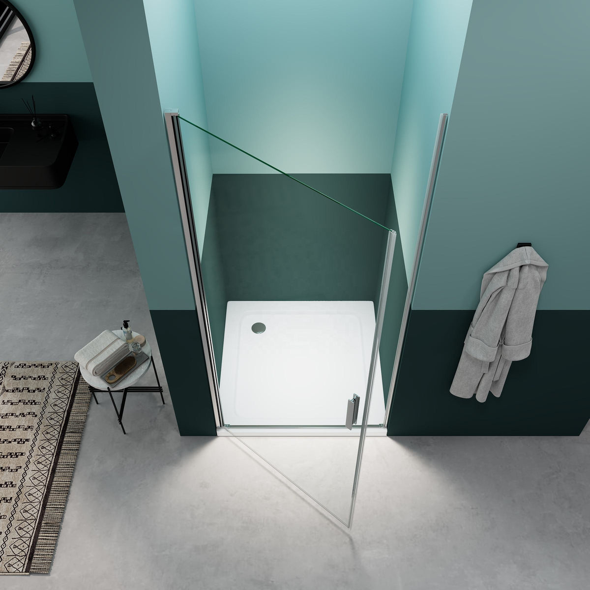 Rothnow® minimalist black hinged shower door with sleek design, 800mm wide and 2200mm high, for modern shower enclosures.