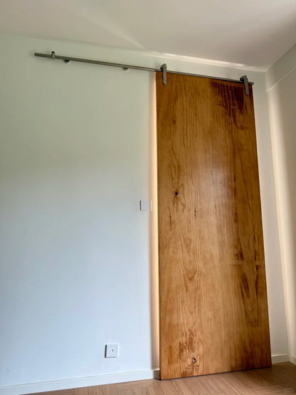 Rothnow® Aluminum Wooden Sliding Barn Door, brown finish, 800mm wide by 2100mm high, wall thickness 150mm, modern door design.