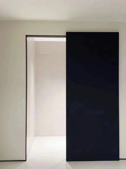 Rothnow® Aluminum Wooden Sliding Ghost Door in black, 800mm wide and 2100mm high, with a sleek modern design.
