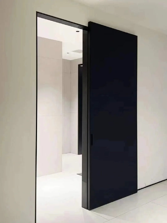 Rothnow aluminum wooden sliding ghost door in black, 800mm wide and 2100mm high, with wall thickness of 150mm.