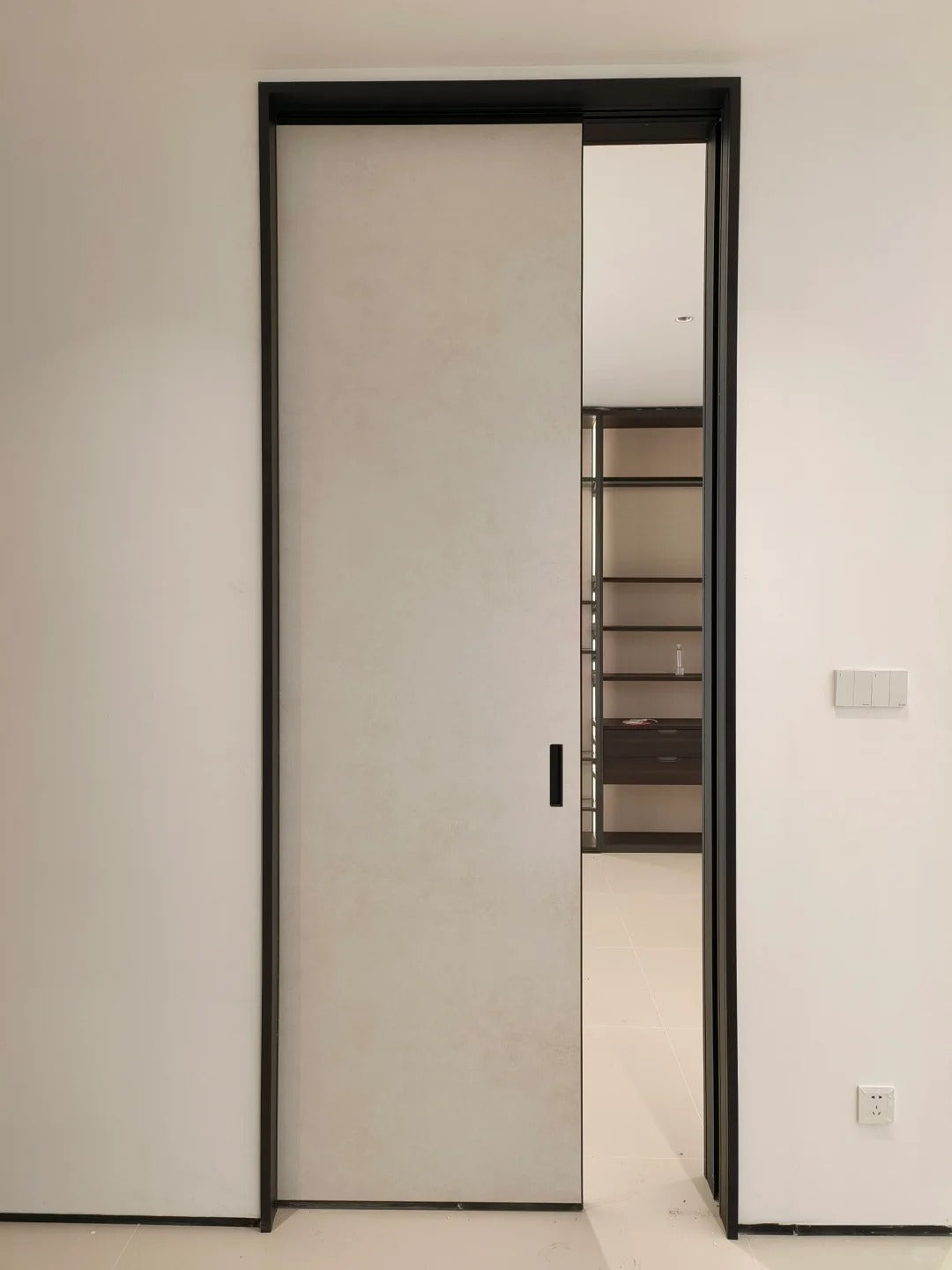 Rothnow aluminum wooden pocket door in white, 800mm wide and 2100mm high, with 150mm wall thickness for interior use.
