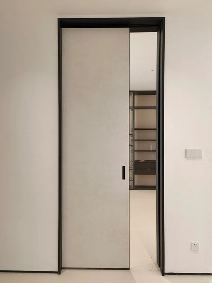 Rothnow aluminum wooden pocket door in white, 800mm wide and 2100mm high, with 150mm wall thickness for interior use.