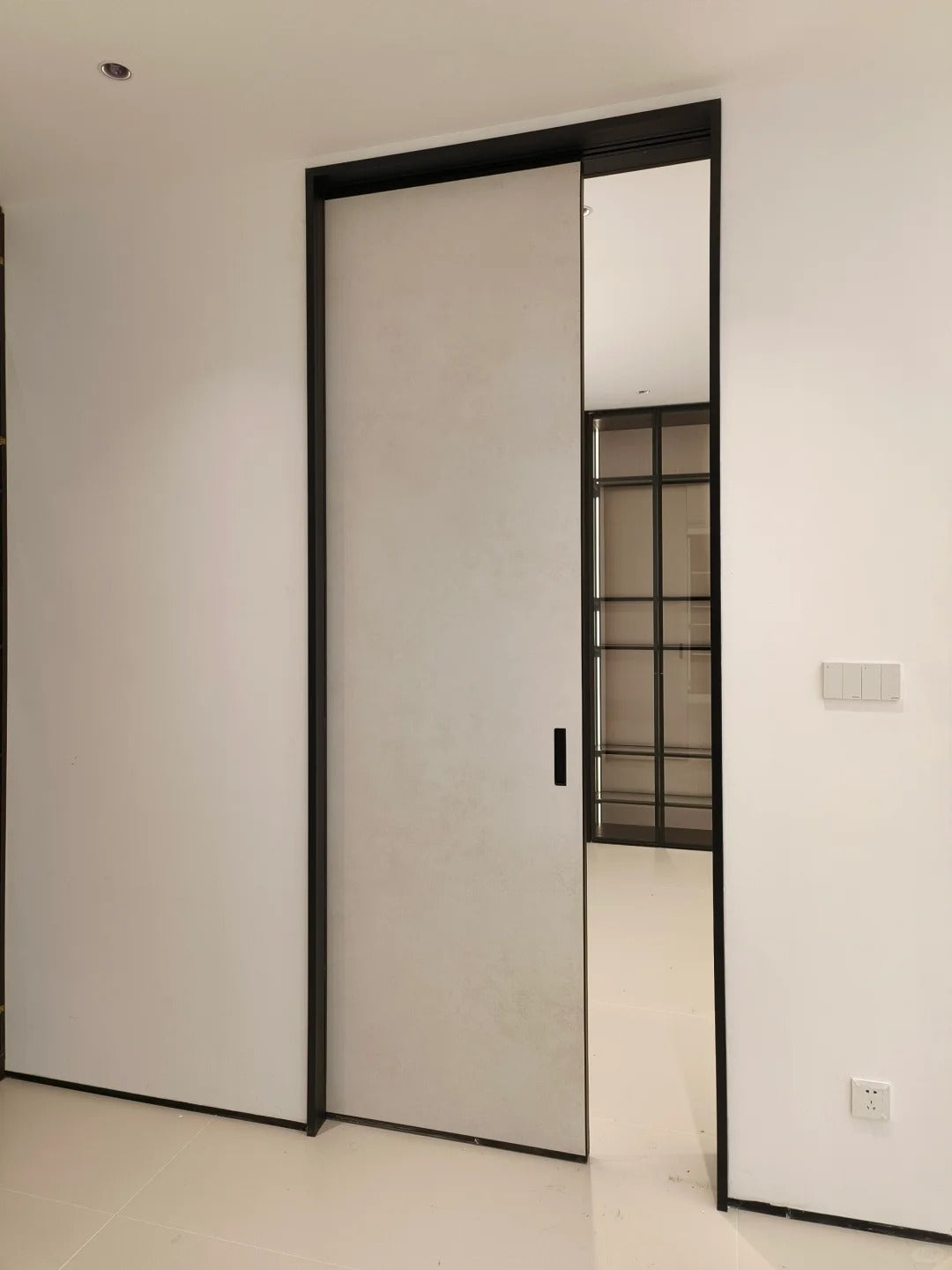 Rothnow aluminum wooden pocket door in white, 800mm wide and 2100mm high, with a sleek modern design and wall thickness of 150mm.