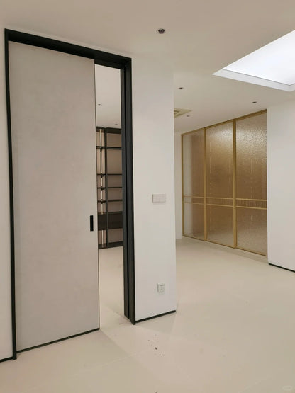Rothnow aluminum wooden pocket door in white, 800mm wide and 2100mm high, with 150mm wall thickness, for interior use.