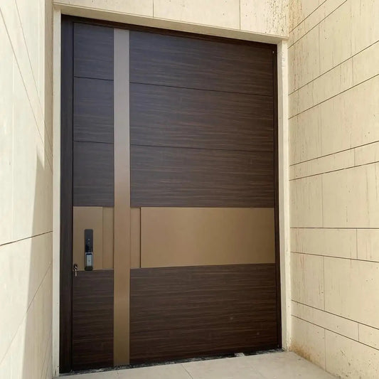 Rothnow® cast aluminum front door with brown finish, swing door design, 800mm wide and 2100mm high, with 150mm wall thickness.