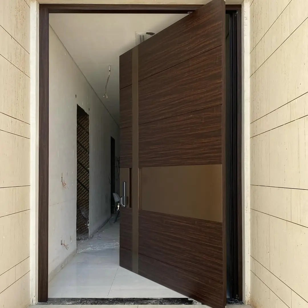Brown Rothnow® cast aluminum front door with swing design, 800mm wide and 2100mm high, with a 150mm wall thickness.