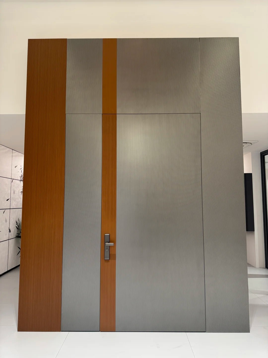 Rothnow® cast aluminum front door with brown finish, swing design, 800mm wide, 2100mm tall, 150mm wall thickness, for entrance use