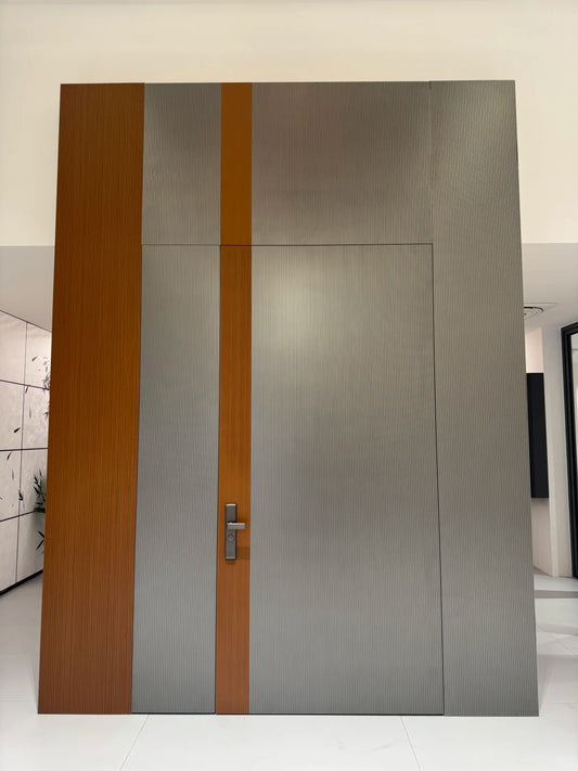 Rothnow® cast aluminum front door with brown finish, swing design, 800mm wide, 2100mm tall, 150mm wall thickness, for entrance use
