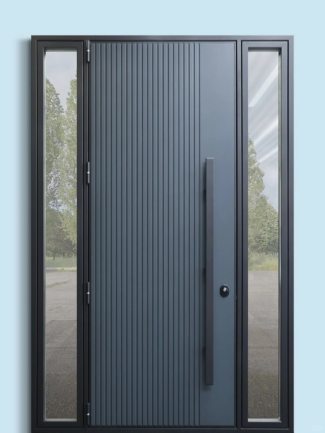Rothnow® cast aluminum front entrance door in brown with swing design, 800mm wide and 2100mm high, wall thickness 150mm.