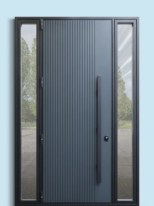 Rothnow® cast aluminum front entrance door in brown with swing design, 800mm wide and 2100mm high, wall thickness 150mm.