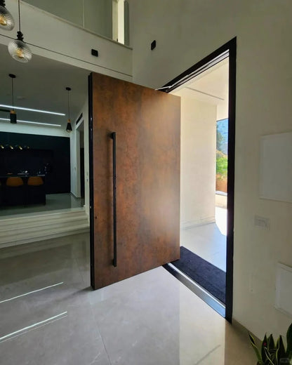 Brown Rothnow® cast aluminum front door with pivot design, 800mm wide and 2100mm high for entrance installation.
