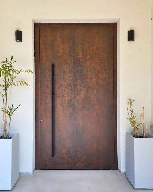 Rothnow® cast aluminum front entrance door, brown pivot door with sleek design, 800mm wide and 2100mm tall, wall thickness 150mm.
