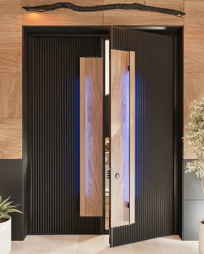 Rothnow® cast aluminum brown front door with pivot design, 800mm width and 2100mm height, suitable for entrance and exterior use.
