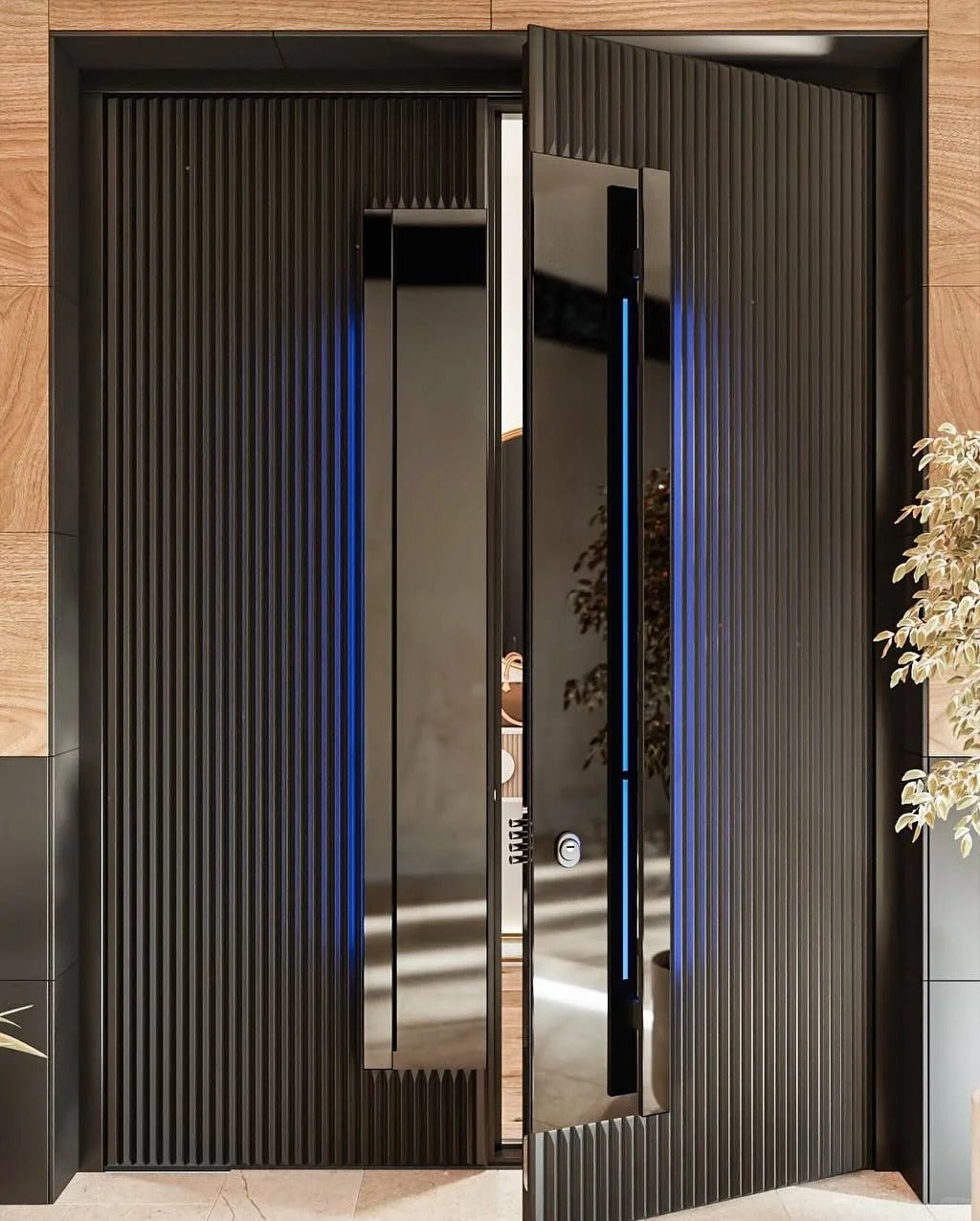Brown Rothnow cast aluminum front door with pivot design, 800mm wide and 2100mm tall, ideal for modern entrance applications.