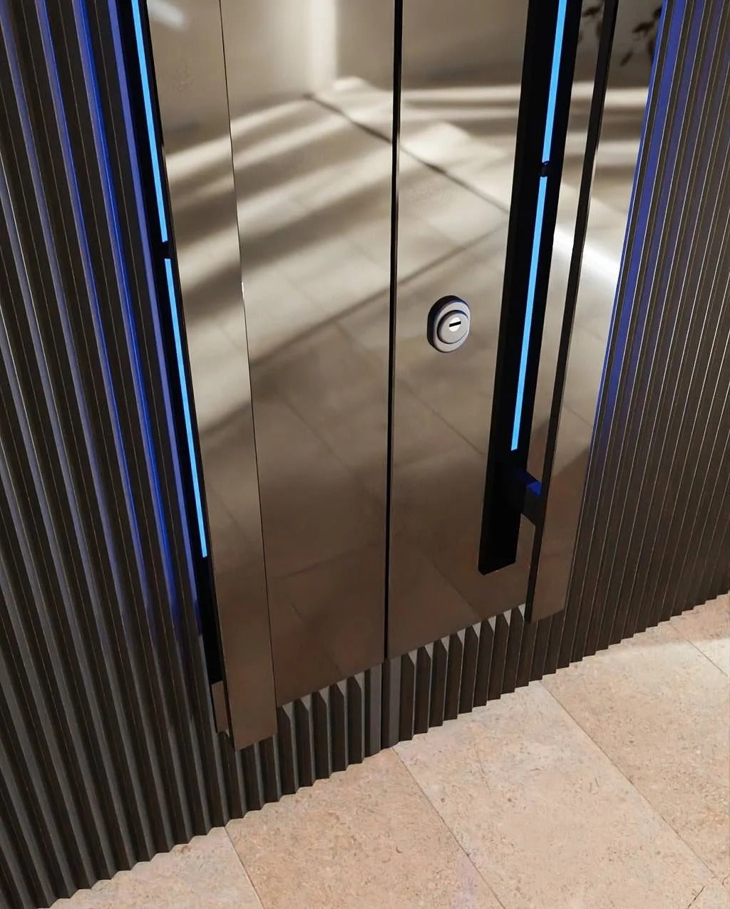 Rothnow® cast aluminum front entrance door with brown finish, pivot design, 800mm width, 2100mm height, 150mm wall thickness.