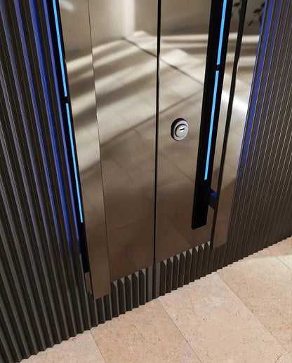 Rothnow® cast aluminum front entrance door with brown finish, pivot design, 800mm width, 2100mm height, 150mm wall thickness.
