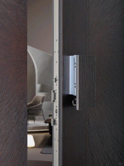 Rothnow® cast aluminum front door with brown finish, 800mm wide and 2100mm high, swing door design with 150mm wall thickness.