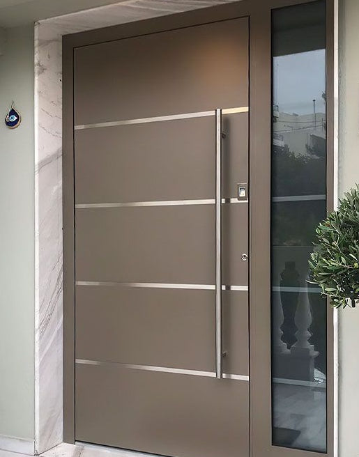 Rothnow® cast aluminum front door in brown, 800mm wide and 2100mm high, with a swing door design and wall thickness.