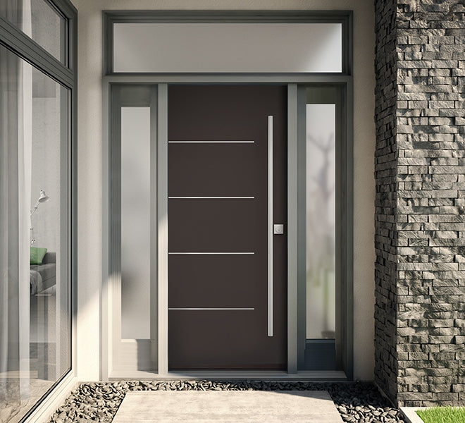 Rothnow stainless steel front door with brown finish, swing door style, 800mm width and 2100mm height, wall thickness 150mm.