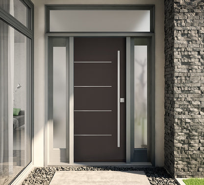 Rothnow stainless steel front door with brown finish, swing door style, 800mm width and 2100mm height, wall thickness 150mm.