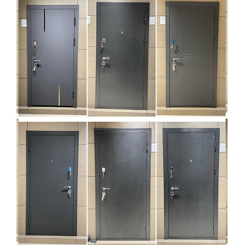 Rothnow stainless steel front door with brown finish, 800mm wide, 2100mm tall, swing entrance door with wall thickness.