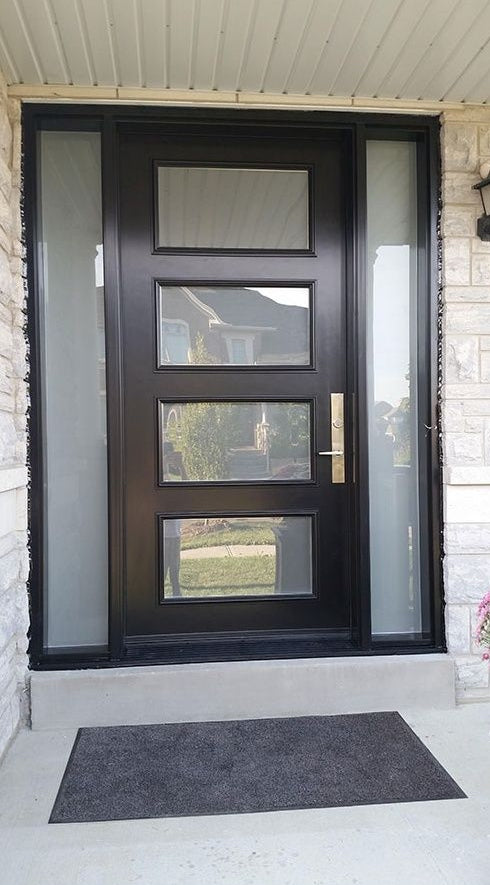 Rothnow stainless steel front door with brown finish, swing door design, 800mm wide, 2100mm high, wall thickness 150mm.