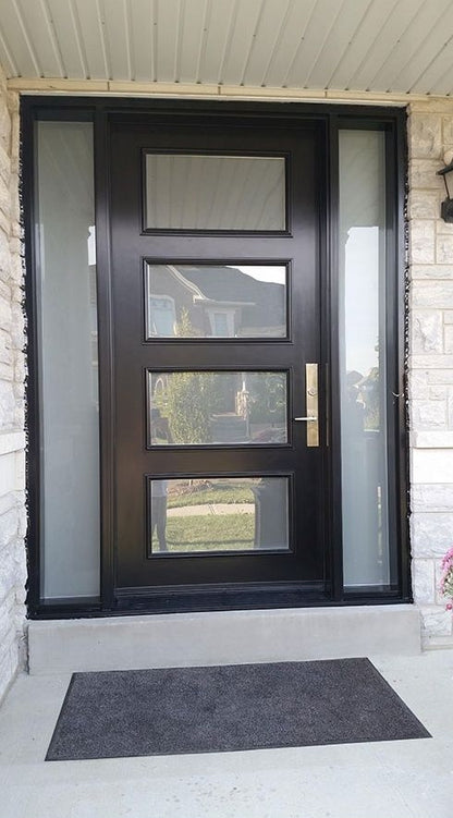 Rothnow stainless steel front door with brown finish, swing door design, 800mm wide, 2100mm high, wall thickness 150mm.