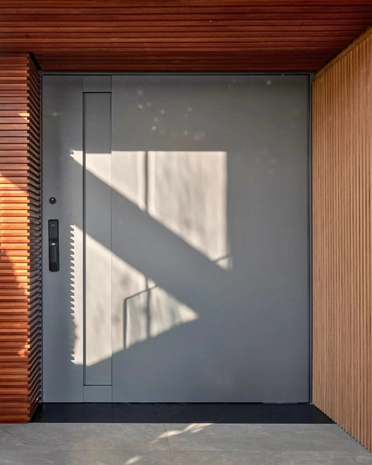 Rothnow stainless steel front door with brown finish, pivot design, 800mm wide and 2100mm high for entrance installation