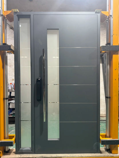 Rothnow stainless steel front door with brown finish, pivot design, 800mm width and 2100mm height for entrance security.